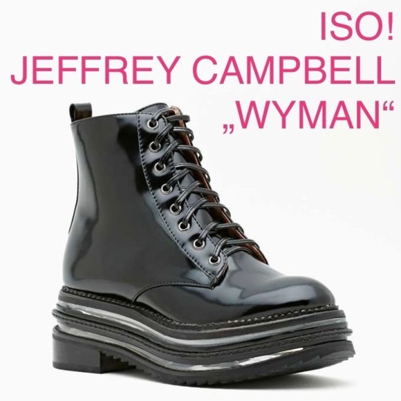 ISO IN SEARCH OF: Jeffrey Campbell „Wyman“ Patent Platform Boots - Picture 1 of 2